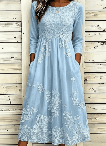 Women Floral Summer Dress Crew Neck Half Sleeve A-Line Dress