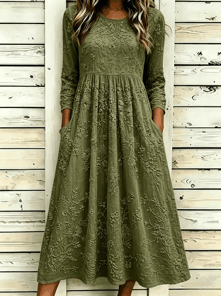 

Women Floral Summer Dress Crew Neck Half Sleeve A-Line Dress, Green, Dresses