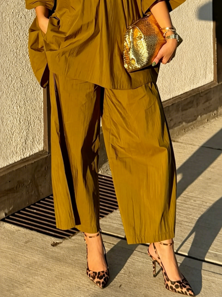 

Casual Plain Straight Pants, Yellow brown, Pants