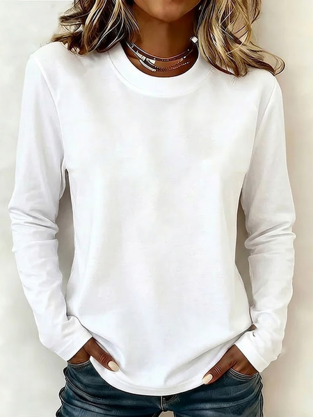 Casual Plain Crew Neck Long Sleeve T-shirt