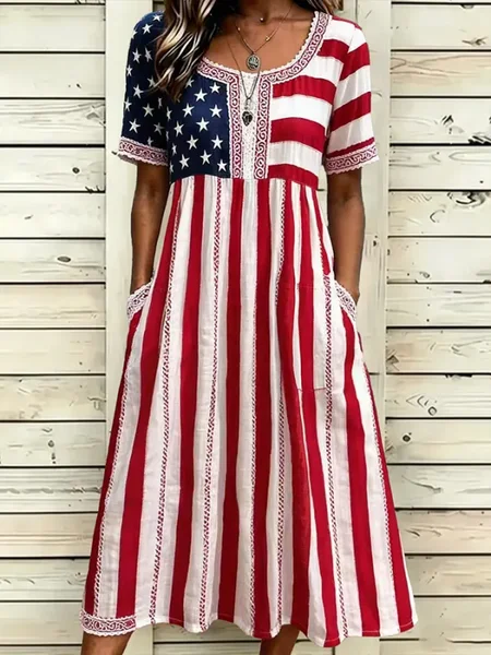 Women 3D Printing Summer Dress Crew Neck Half Sleeve A-Line Dress