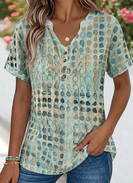 Casual Abstract V Neck Short Sleeve T-shirt