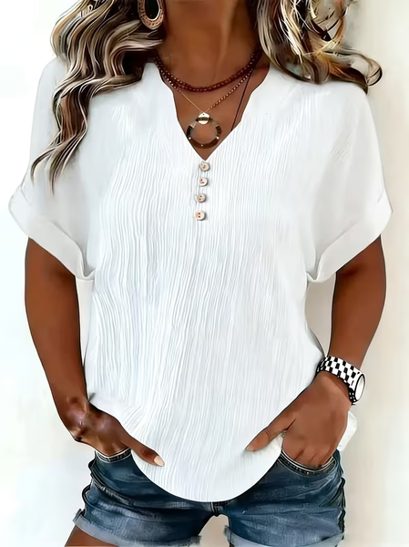 Casual Plain V Neck Short Sleeve T-shirt
