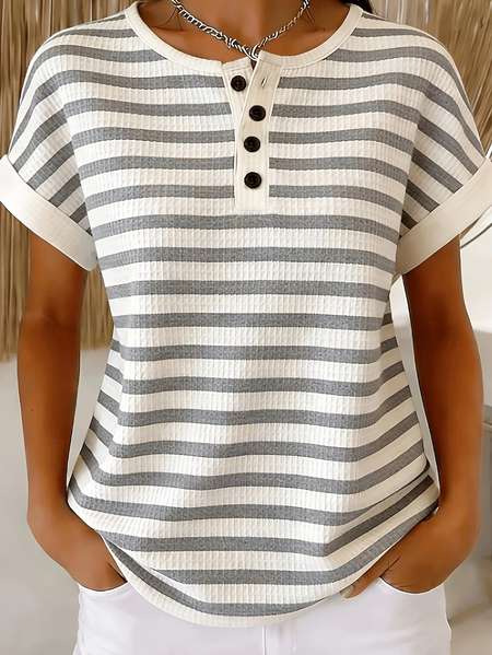 Vintage Striped Crew Neck Short Sleeve T-shirt