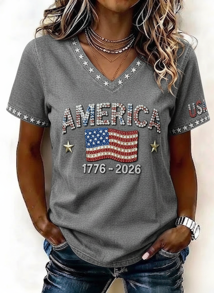 

Casual 3D Printing V Neck Short Sleeve T-shirt, Gray, T-shirts