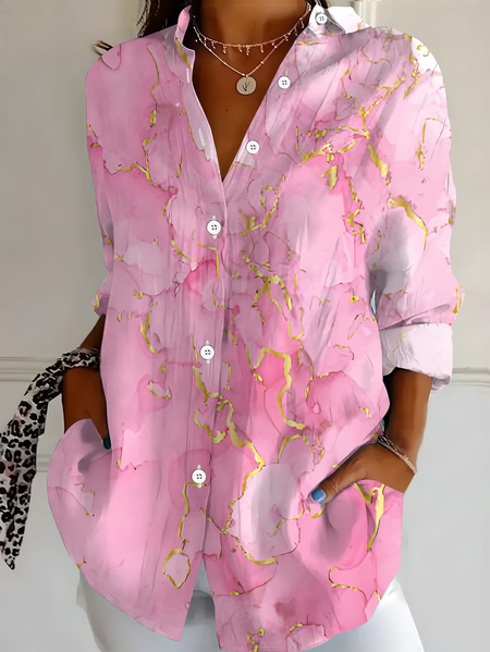 Shirt Collar Regular Sleeve Long Sleeve Abstract Buckle Regular Loose Button Up Shirt Shirt For Women