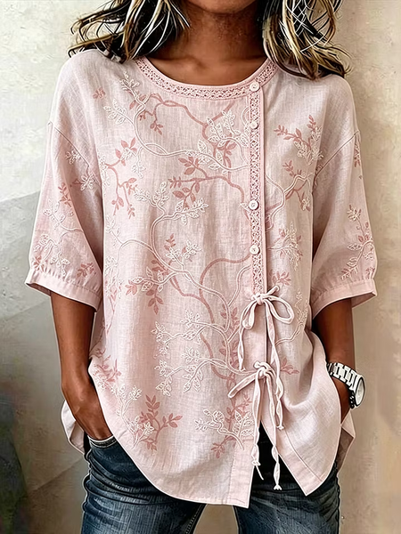 Crew Neck Half Sleeve Floral Regular Regular Fit Shirt For Women
