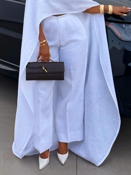 

Cotton And Linen Elegant Plain Distressing Straight Pants, White, Pants