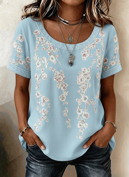 Vintage Geometric Crew Neck Short Sleeve T-shirt