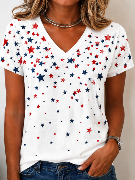 Casual Geometric V Neck Short Sleeve T-shirt