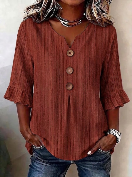 V Neck Half Sleeve Abstract Stripes Regular Micro-Elasticity Regular Fit Blouse For Women