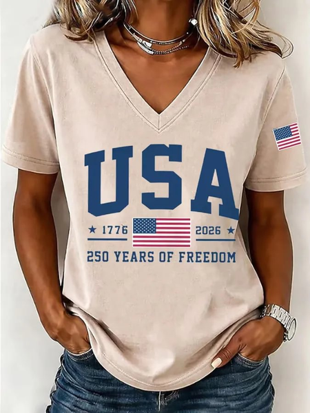 Casual 3D Printing V Neck Short Sleeve T-shirt