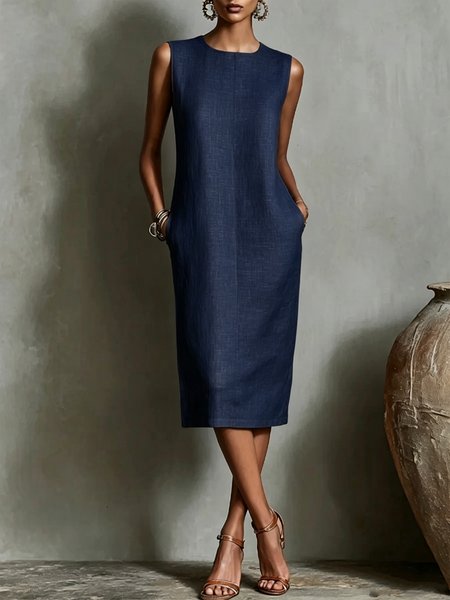 Casual Solid Tailored Sleeveless Midi Dress