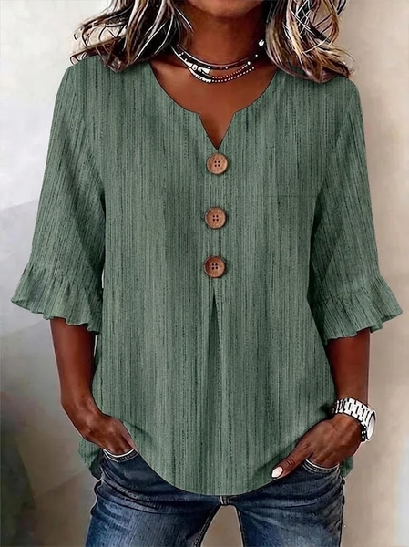 

V Neck Half Sleeve Abstract Stripes Regular Micro-Elasticity Regular Fit Blouse For Women, Green, Blouses