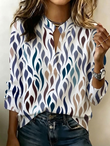 V Neck Long Sleeve Abstract Graphic Regular Micro-Elasticity Regular Fit Shirt For Women