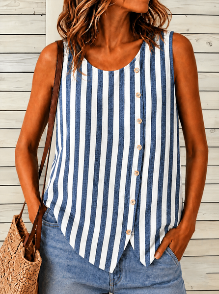 Casual Crew Neck Striped Tank Top