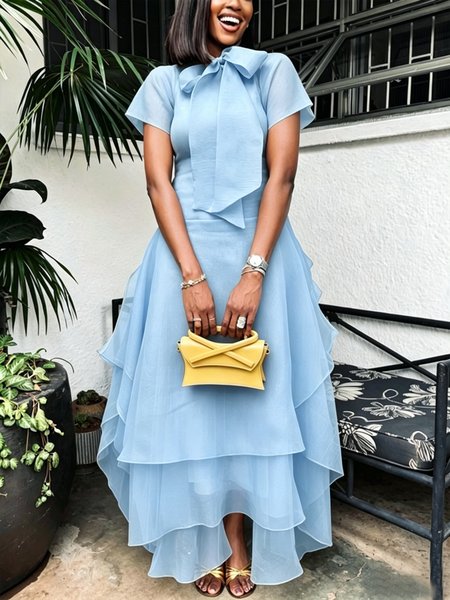 Elegant Solid Tailored Tiered Maxi Dress
