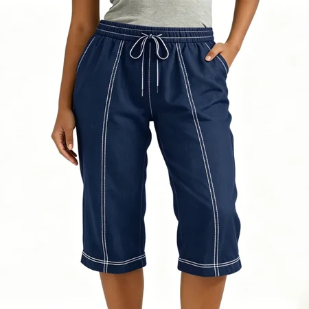 Women Plain Capris Pants Vintage Summer Trousers