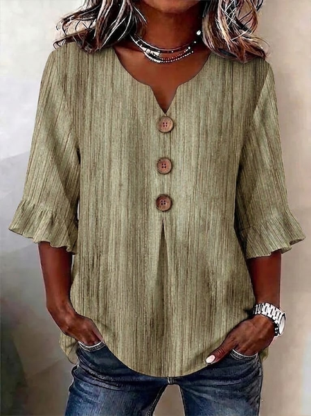 V Neck Half Sleeve Abstract Stripes Regular Micro-Elasticity Regular Fit Blouse For Women