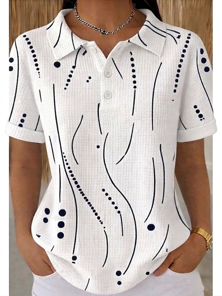Vintage Striped Polo Collar Short Sleeve T-shirt