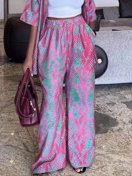 

Casual Geometric Color Block Straight Pants, Pink, Pants