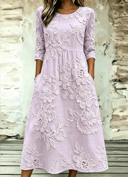 

Women Floral Summer Dress Crew Neck Half Sleeve A-Line Dress, Light purple, Dresses