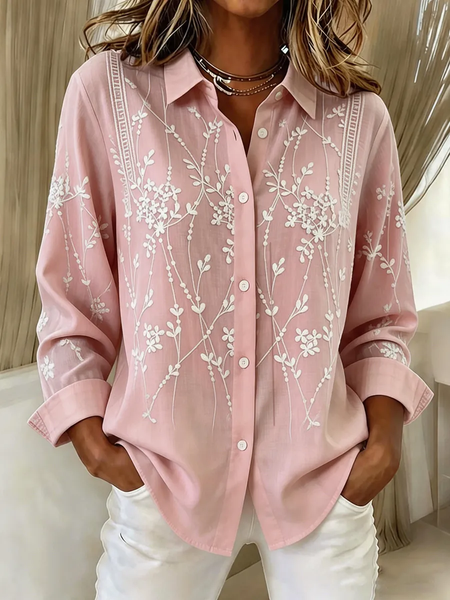 Shirt Collar Regular Sleeve Long Sleeve Leaf Buckle Regular Loose Button Up Shirt Shirt For Women