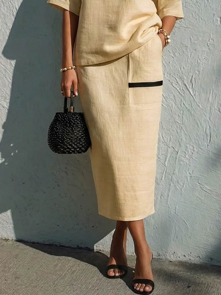 Casual Color Block Midi Skirt