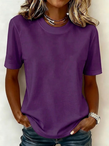 Casual Plain Crew Neck Short Sleeve T-shirt