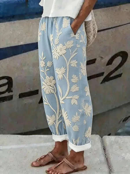 Women Floral Long Pants Casual Spring/Fall Trousers