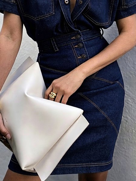 

Casual Buttoned Plain Mini Denim Skirt, Blue, Denim Skirts