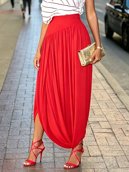 

Urban Gathered Plain Maxi Skirt, Red, Skirts