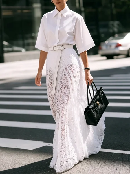 Cotton Urban Plain Split Joint Maxi Dress With No Belt