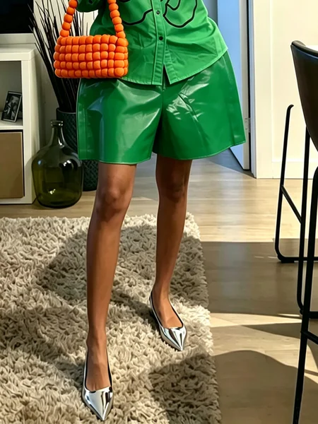 Urban Plain Faux Leather Pants