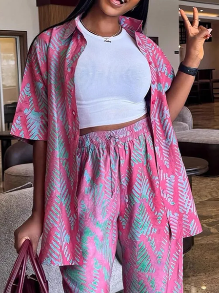 Casual Geometric Buttoned Color Block Shawl Collar Shirt
