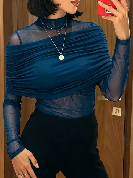 Elegant Plain Stand Collar T-shirt