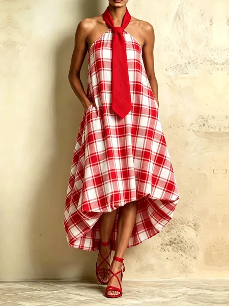 Urban Plaid Halter Neck Maxi Dress