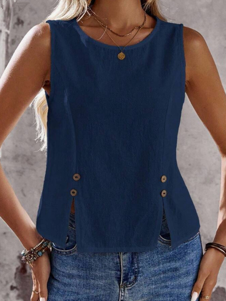 Casual Crew Neck Plain Tank Top