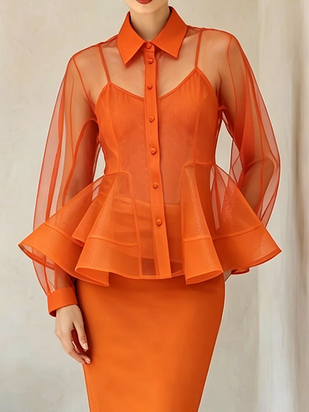 Elegant Plain Shirt Collar Shirt