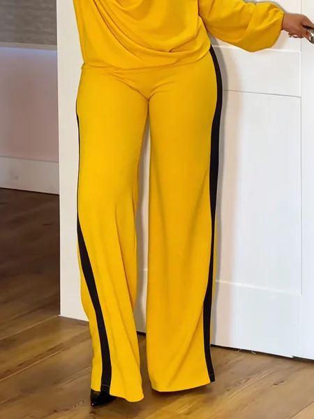 Elegant Color Block Split Joint Wide Leg Pants
