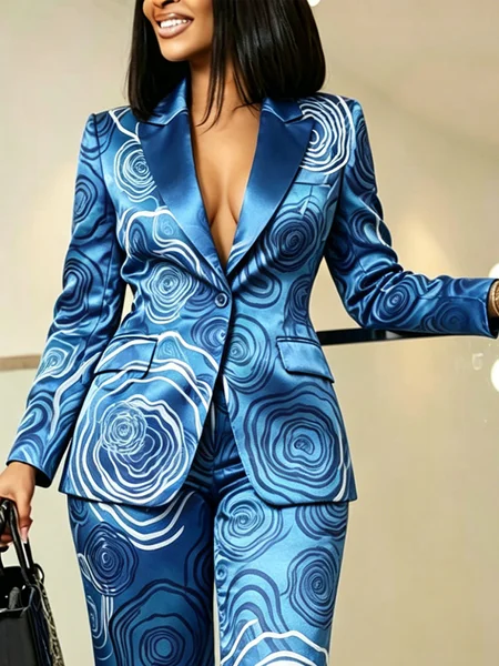 Elegant Printing Random Print Lapel Collar Blazer