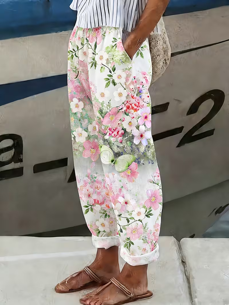 Women Floral Long Pants Casual Spring/Fall Trousers
