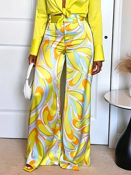 Casual Geometric Color Block Straight Pants