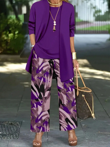 Women Abstract Printing Matching Outfit Daily Long Sleeve Casual Spring/Fall Multi-Piece Set Matching Set