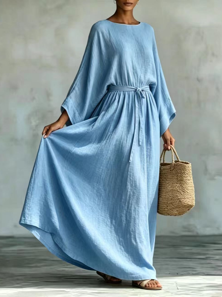 Women Plain Spring/Fall Dress Crew Neck Long Sleeve X-Line Dress