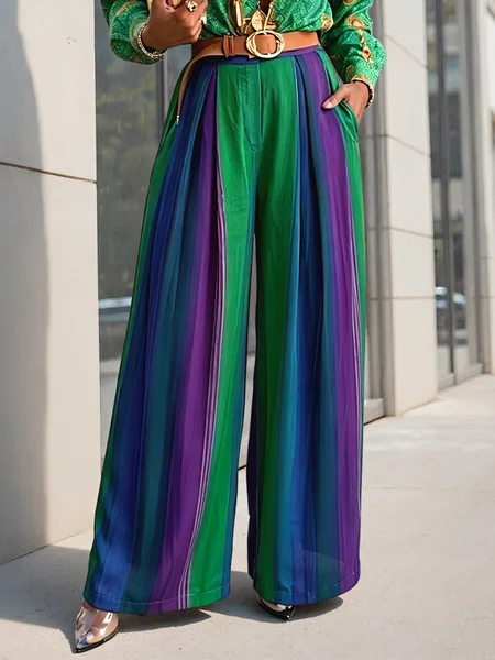 Urban Color Block Printing Straight Pants No With Belt