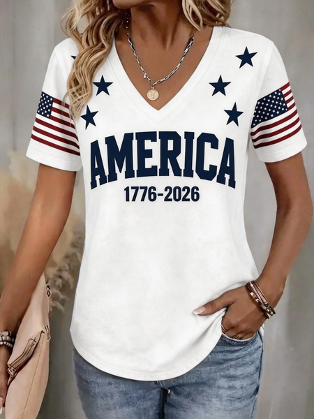 Vintage America Flag V Neck Short Sleeve T-shirt