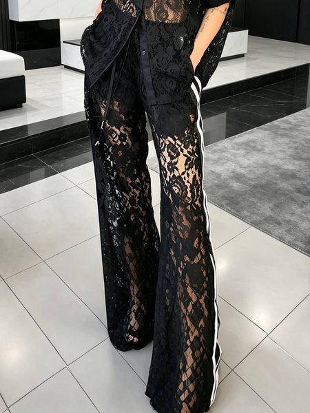 Urban Color Block Webbing Wide Leg Pants