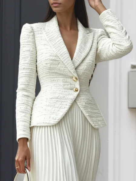 Elegant Buttoned Plain Cross Neck Jacket