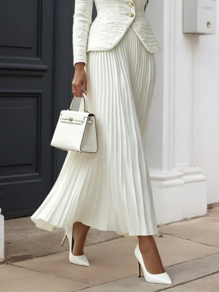 Elegant Pleated Plain Maxi Skirt